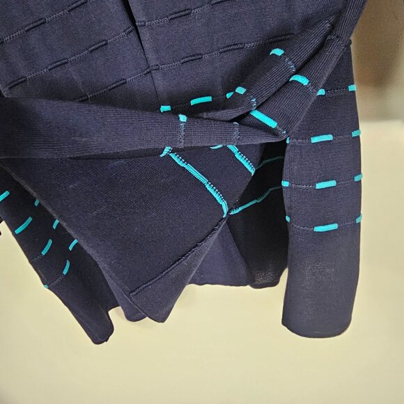 Ming Wang Navy Open-Front Cardigan 1X Aqua Accents Hook Closure Office Mature - Picture 12 of 12